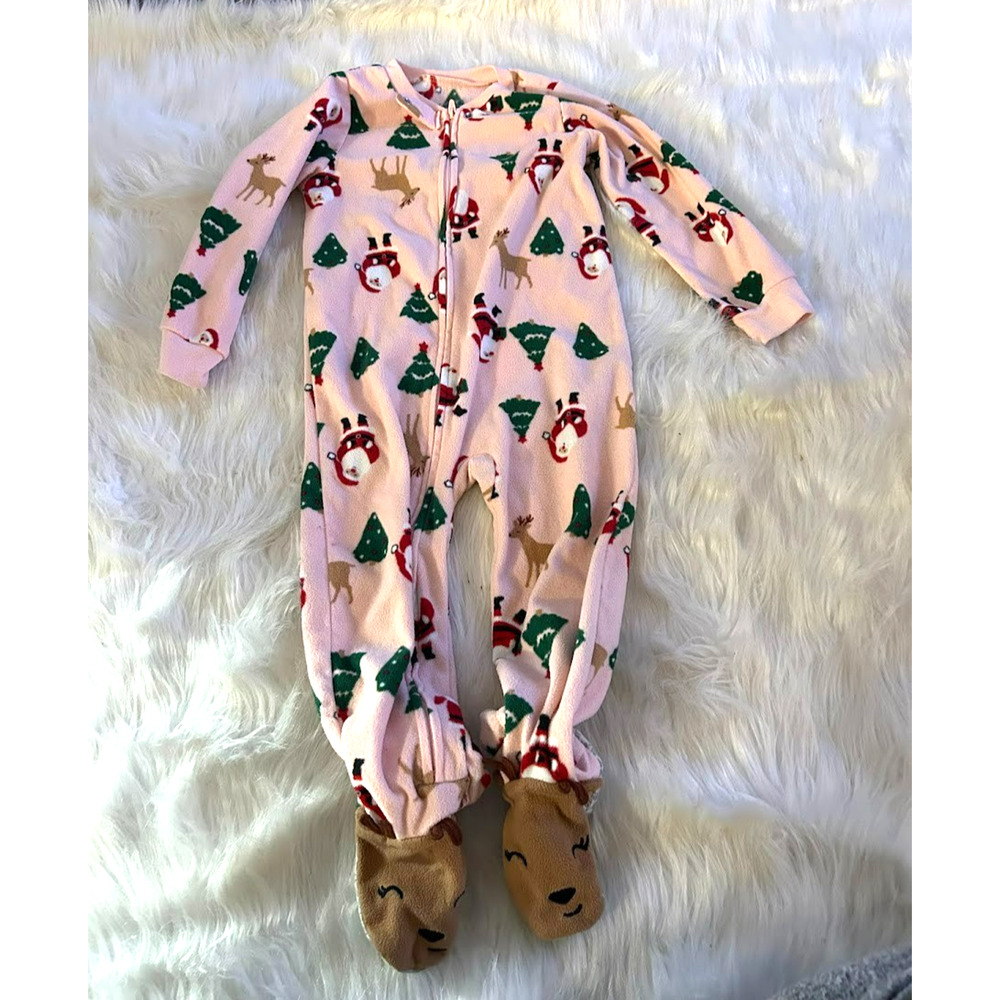 Carters Christmas Girls 3T Sleeper Jumper Pink Santa Tree Footed Holiday PJ